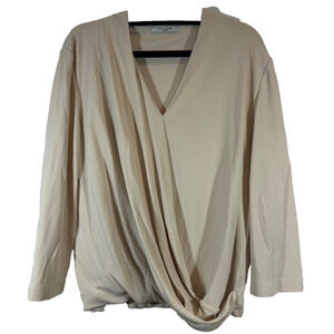 MM.LaFleur New York Size L Deneuve Faux Wrap Blouse 3/4 Sleeve Champagne C26
